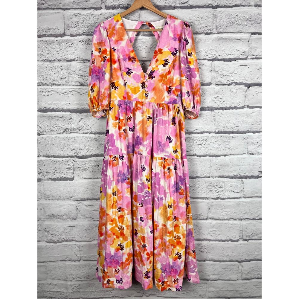 NICHOLAS Women's 8 Watercolor Celie Bassett Floral Linen Blend Resort Maxi Dress - Picture 3 of 14